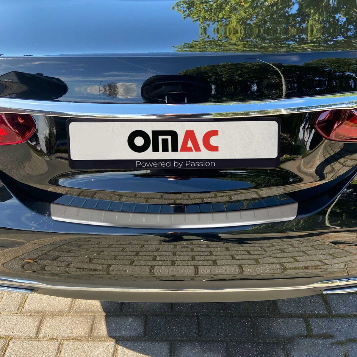 Mercedes-Benz E-Class Rear Bumper Sill Cover - Omac - Brushed Stainless Steel - Brushed Silver - '17-'23 Mercedes-Benz E-Class Rear Bumper Sill Cover - Omac - Brushed Stainless Steel - Brushed Silver - '17-'23